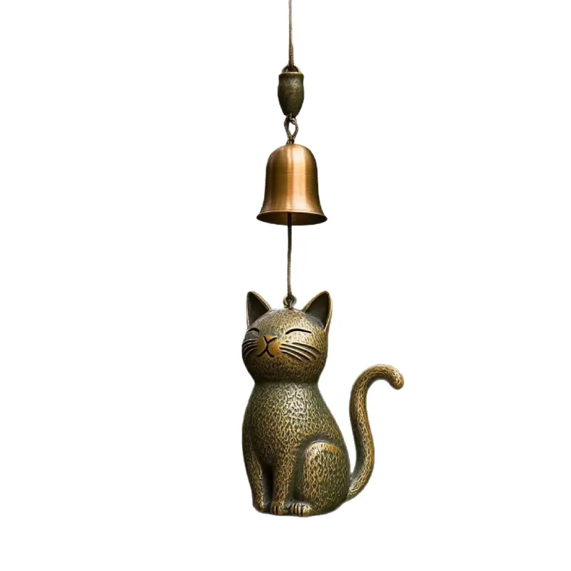 Katzen-Windspiel in Bronze-Optik