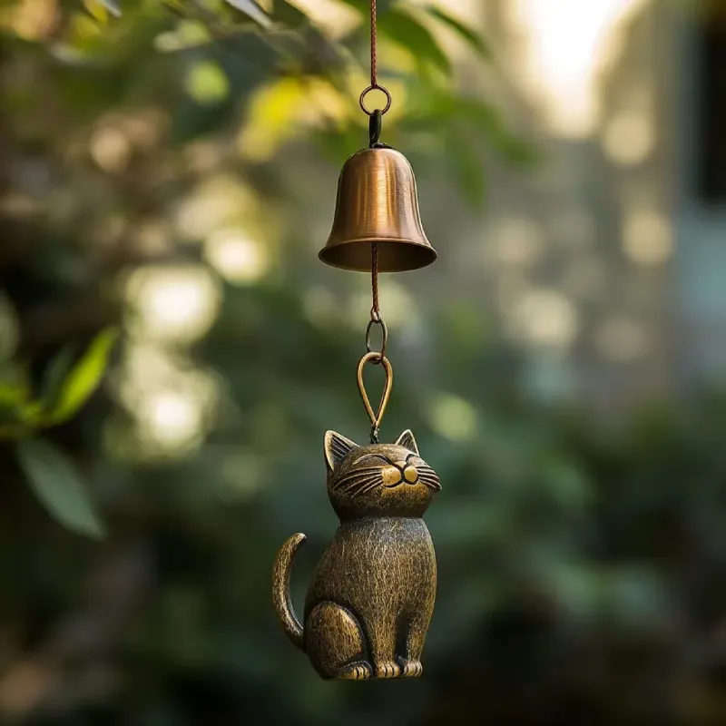 Katzen-Windspiel in Bronze-Optik – Bild 2