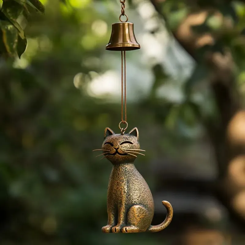 Katzen-Windspiel in Bronze-Optik – Bild 3