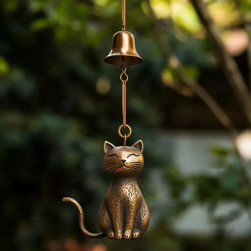 Katzen-Windspiel in Bronze-Optik – Bild 4