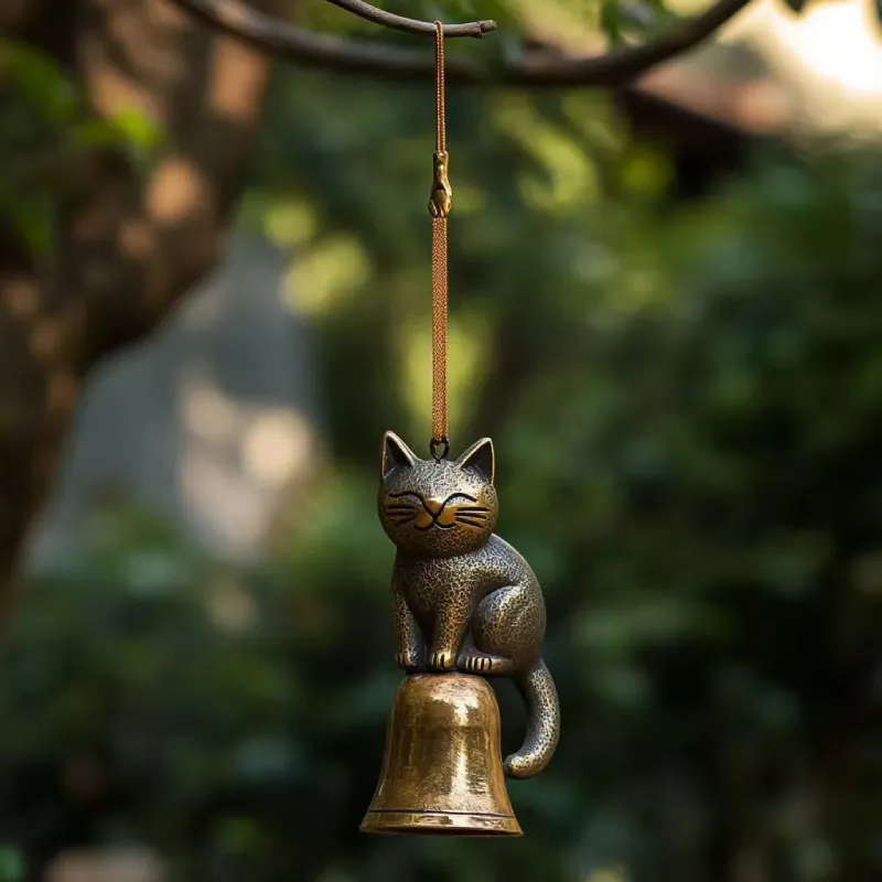 Katzen-Windspiel in Bronze-Optik – Bild 5