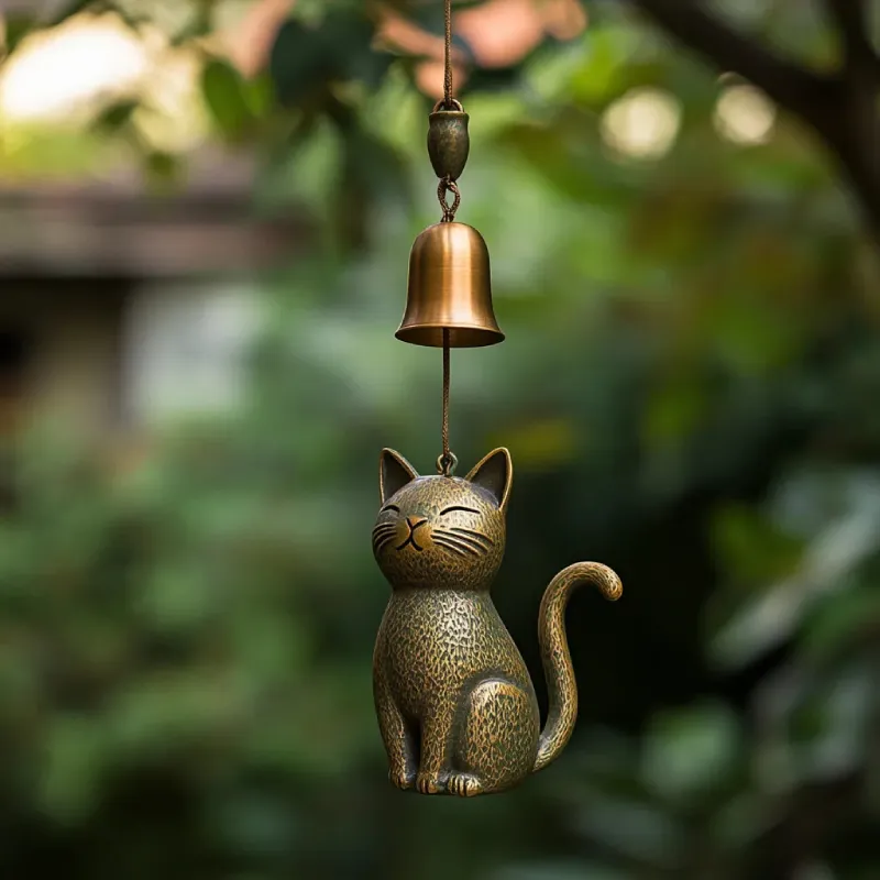 Katzen-Windspiel in Bronze-Optik – Bild 6